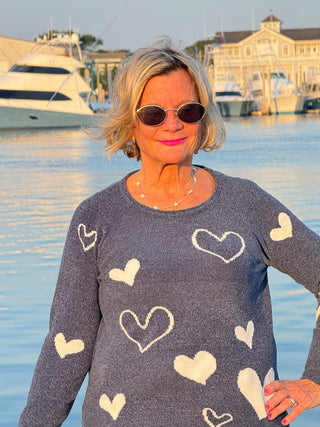 NAVY HEART CHENILLE SWEATER