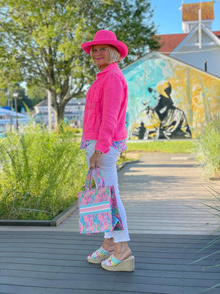 PINK PALM TREE SLEEVE TOP