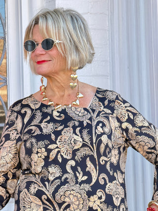 Women's Gold Foil Floral Printed Knit Top Cathys Place