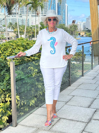 LULU-B WHITE SEAHORSE SWEATER