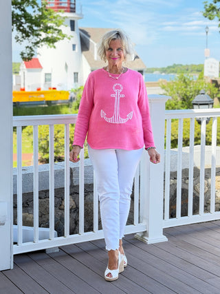 DOCKSIDE NAUTICAL PINK STRIPE ANCHOR SWEATER LULU-B