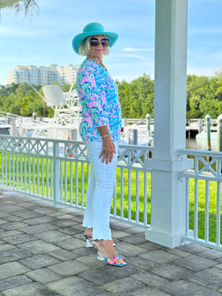 SPLASH OF PINK  V NECK TOP