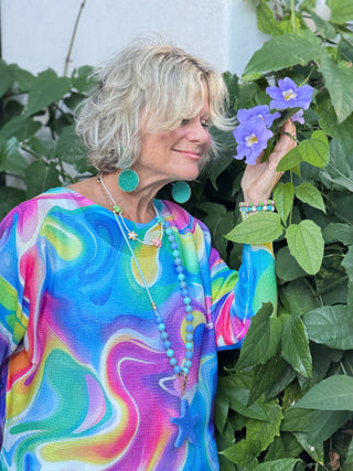 Sky Blue Tie-dye Round Knit Printed Top