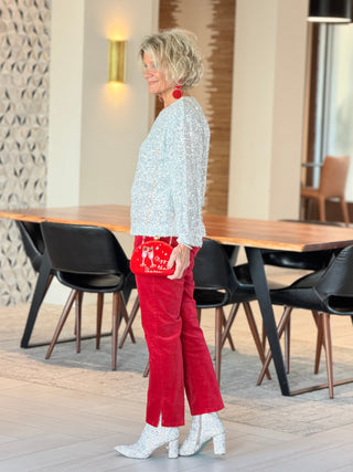 Women's RED  Stretch Velvet Front Seam Pull-On Ankle Pant Cathys Place