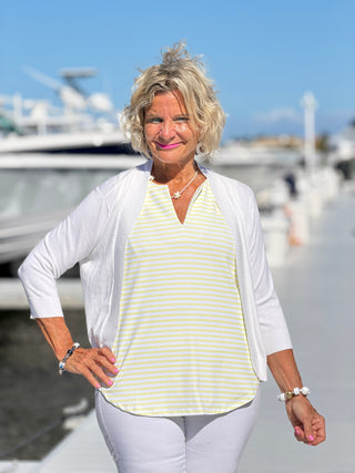 NAUTICAL YELLOW STRIPE SLEEVELESS NOTCH TOP LULU-B