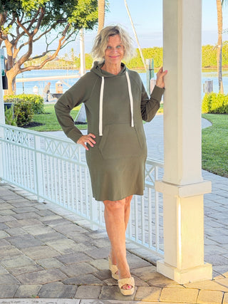 Lulu b kagaroo pocket olive scuba dress LULU-B