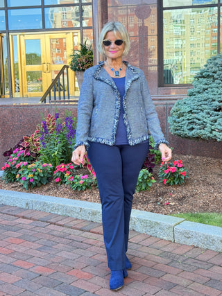 LULU-B CITY LIMIT NAVY FRINGE JACKET