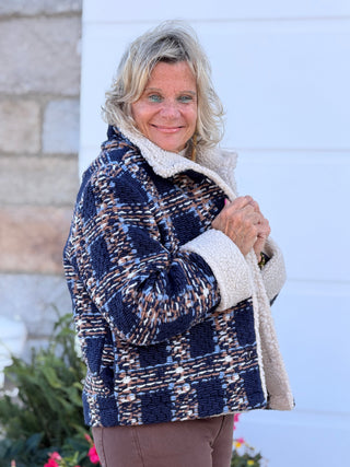 Plaid Bouclé Jacket With Sherpa Trim CHARLIE B