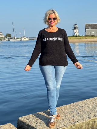 CHENILLE BLACK CREW BEACHTIME SWEATER