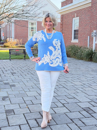 Women's Floral Paisley Eyelash Jacquard Sweater Cathys Place