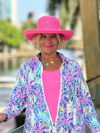 PINK PALM TREE ZIPPER JACKET