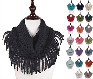 Warm Solid Mini Tube Infinity Scarf With Fringes Cathys Place