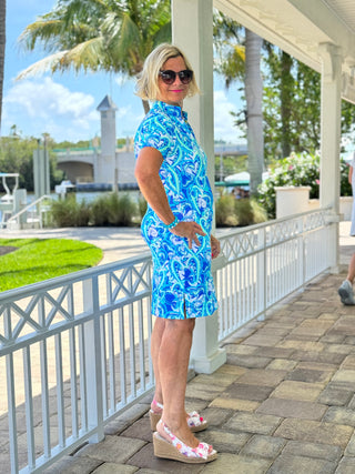 BLUE DREAMING HEARTS SHORT SLEEVE DRESS