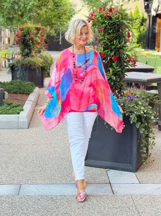 Sofia Sunrise Silk Kaftan (BQ201U): 672 Fuchsia / One Size TINA Stephens Italy/Tees By Tina