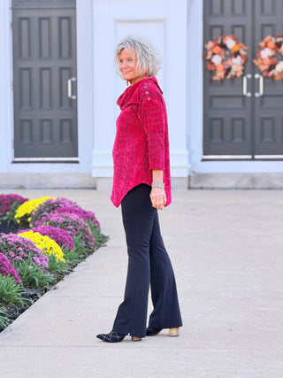 Women's Split Cowl Neck Animal Jacquard Chenille Top RUBY Cathys Place