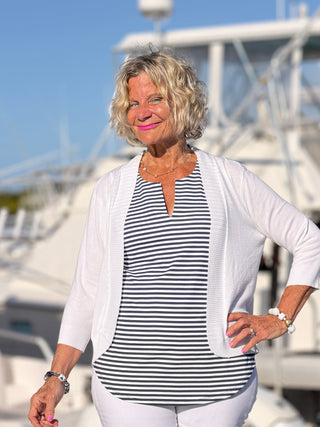 NAUTICAL NAVY NOTCH SLEEVELESS TOP LULU-B