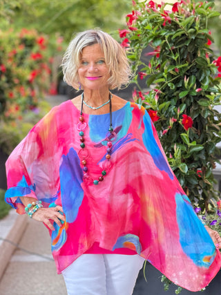 Sofia Sunrise Silk Kaftan (BQ201U): 672 Fuchsia / One Size TINA Stephens Italy/Tees By Tina