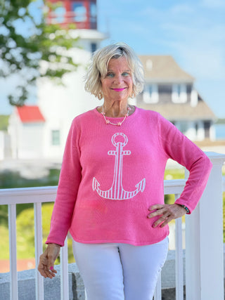 DOCKSIDE NAUTICAL PINK STRIPE ANCHOR SWEATER LULU-B