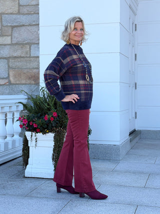 Plaid Eyelash Mock Neck Sweater CHARLIE B