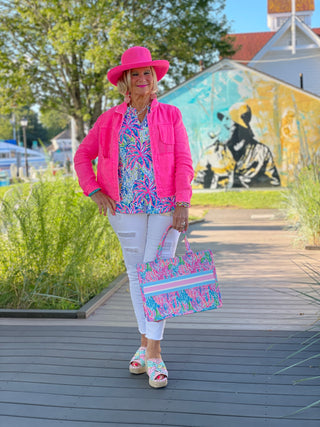 PINK PALM TREE SLEEVE TOP