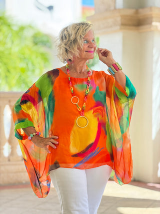 Sofia Sunrise Orange Silk Kaftan Cathys Place