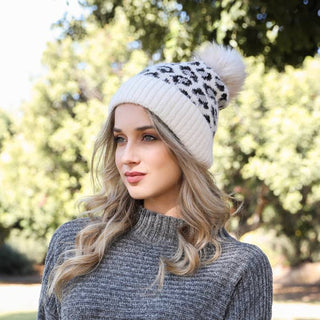 🐆 Leopard Knit Beanie with Pom Pom - 5 Colors Leto Accessories