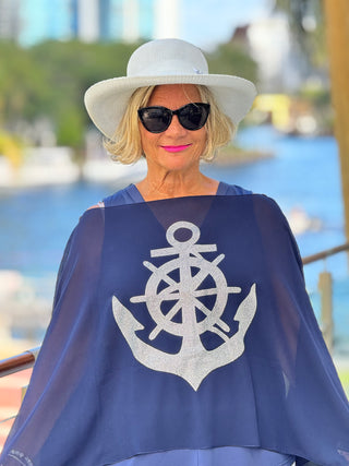 SWAROVSKI  CRYSTAL NAVY ANCHOR STATEMENT TOP