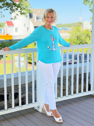 BEACH CLUB AQUA CAPE COD ANCHOR SWEATER LULU-B