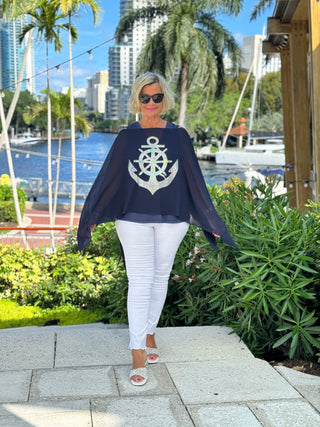 SWAROVSKI  CRYSTAL NAVY ANCHOR STATEMENT TOP