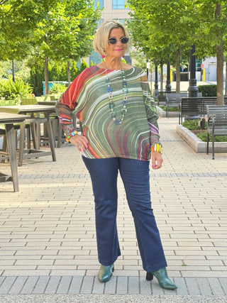 VIWAOL OLIVE Wavy Round Neck Knit Printed Sweater