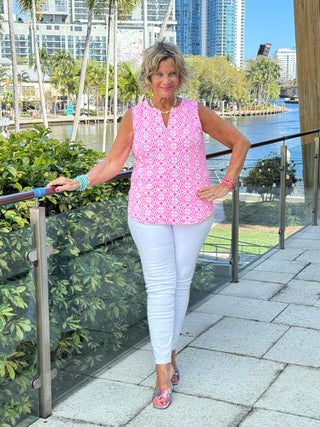 LULU B TROPIC PETALS SLEEVELESS V NECK TOP