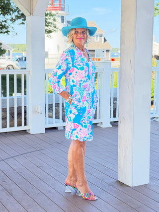 LULU B PALM BEACH SPLASH SCALLOP SLEEVE DRESS LULU-B