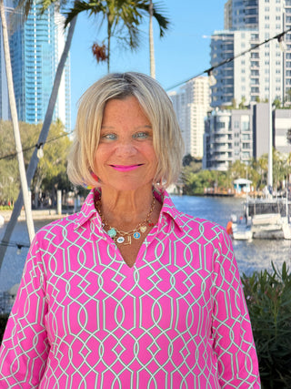 LULU B PALM BEACH LATTICE SLEEVE COLLAR TOP LULU-B