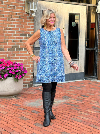 LULU B SPARKLING BLUE SHIFT RUFFLE DRESS LULU-B