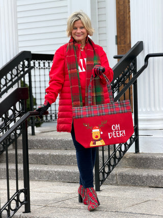 Oh Deer Letter Reindeer Christmas Tote Bag Cathys Place