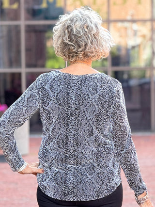 LONG SLEEVE METALLIC TEXTURED KNIT TOP Cathys Place