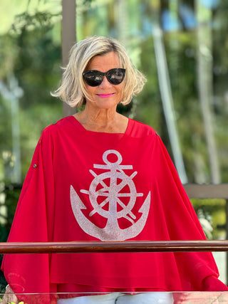 SWAROVSKI CRYSTAL RED ANCHOR STATEMENT TOP