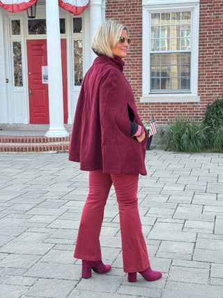 BURGUNDY Womens Cape Poncho Coat