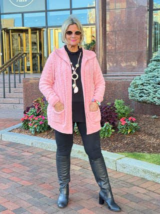 CARDIGAN PLUSH PINK CARDIGAN SWEATER