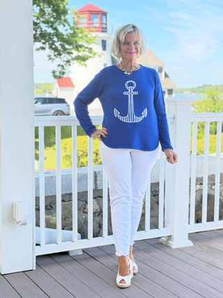 DOCKSIDE NAUTICAL COBALT STRIPE ANCHOR SWEATER LULU-B