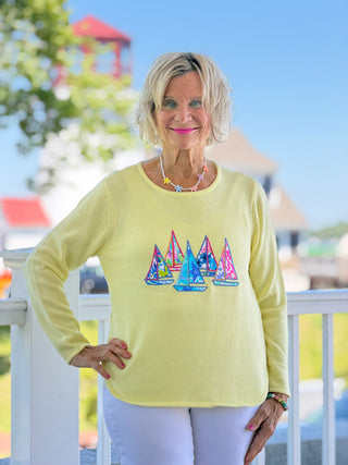 BEACH CLUB YELLOW SAILBOAT SWEATER LULU-B