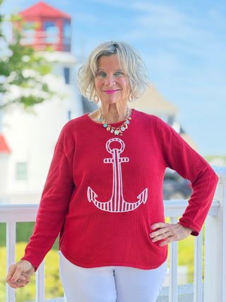 DOCKSIDE RED NAUTICAL STRIPE ANCHOR LULU-B