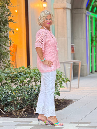 Women's Light Rose Lace Pullover Sweater Cathys Place