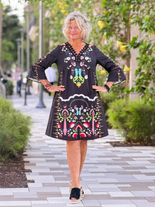 V-neck lace patchwork complete with printed dress Cathys Place