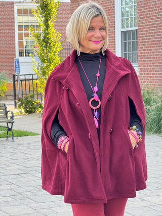 BURGUNDY Womens Cape Poncho Coat