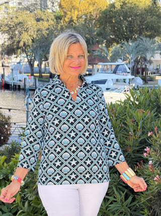 LULU B OCEAN TREASURES COLLAR SLEEVE TOP LULU-B