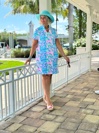 SPLASH OF PINK  SHORT SLEEVE DRESS