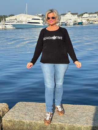 CHENILLE BLACK CREW BEACHTIME SWEATER