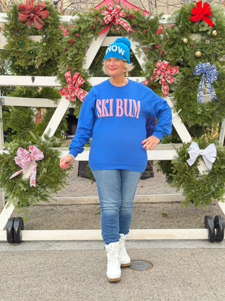 ROYAL BLUE SKI BUM Suede-Like Flocked Logo Heavyweight Sweatshirt Cathys Place