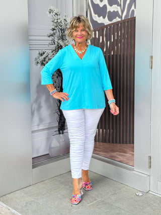 TAILORED AQUA SLEEVE V TOP - Cathys Place